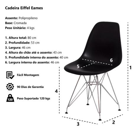 Imagem de Kit 3 Cadeiras Eiffel Eames Preta Base Cromada Sala Cozinha Jantar