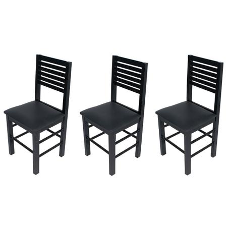 Imagem de Kit 3 Cadeiras Fixas Laguna Pretas em Madeira Maciça Estofadas Pretas para Restaurantes