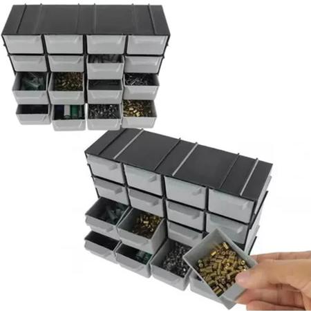 Kit com 3 Caixas Organizadoras Gaveteiro, sendo 1 Pequena com 3 Gavetas e 2  Moduláveis com 16 Gavetas Arqplast - Mundial Variedades 