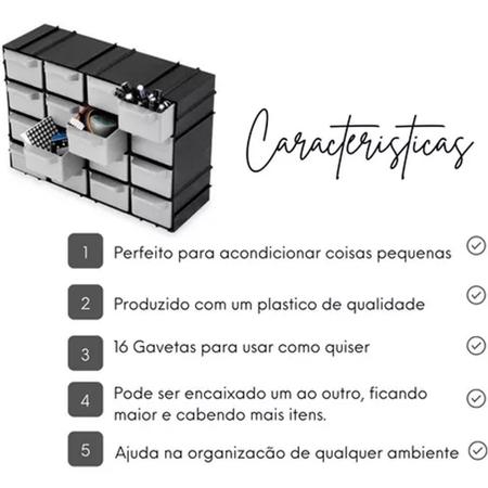 Kit com 3 Caixas Organizadoras Gaveteiro Modulável Para Objetos Com 16  Gavetas Arqplast - Mundial Variedades 