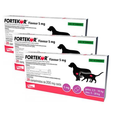 Imagem de Kit 3 Caixas Fortekor 5mg Insuficiência Cardíaca Cães e Doença Renal Gatos 28 Comprimidos