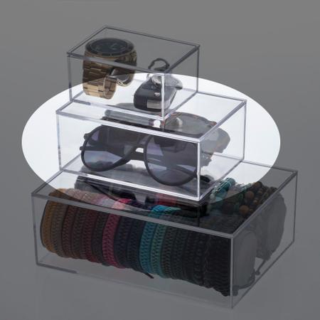 Imagem de Kit 3 caixas organizadoras acrílico decorativa maquiagem acessórios porta-joias penteadeira banheiro