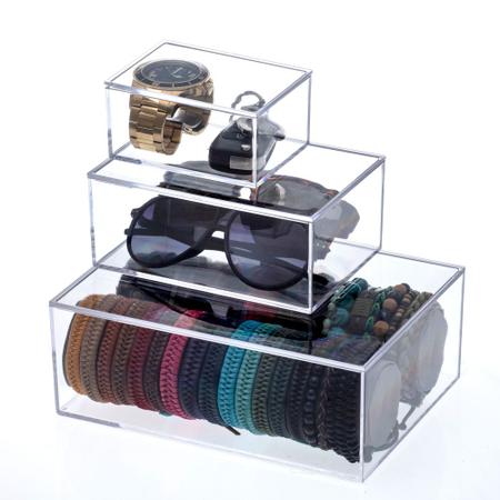 Imagem de Kit 3 caixas organizadoras acrílico decorativa maquiagem acessórios porta-joias penteadeira banheiro