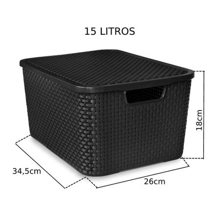 Imagem de Kit 3 Caixas Organizadoras Rattan com Tampa 7L + 15L + 20L