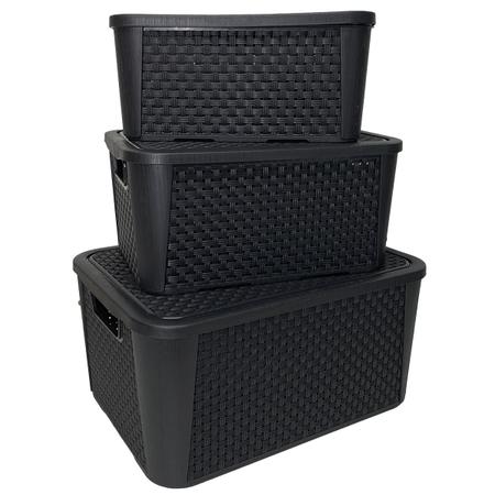 Kit 3 Caixas Organizadoras Rattan Preto Pequena Média e Grande - Baitashop  - Caixa Organizadora - Magazine Luiza