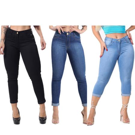 Calça Capri Feminina Jeans Com Licra Cintura Alta Com Efeito Levanta Bumbum  35 - Azul Claro