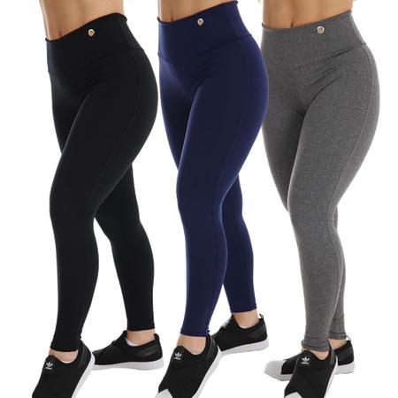 Kit 3 Calça Legging Academia Cintura Alta Cós Duplo Básica Lisa Feminina -  Preto