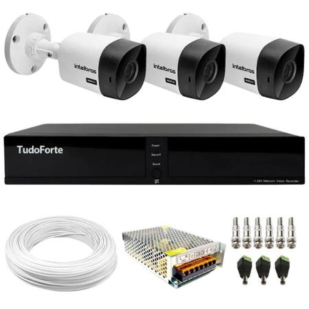 Imagem de Kit 3 Câmeras Intelbras VHC 1120 B HD 720p Visão Noturna 20m Resistente à Chuva IP66 + Dvr Tudo Forte TFHDX 3304 Full HD 4 Canais Com App Xmeye