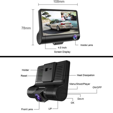 Imagem de Kit 3 Cameras Veicular Interna Frontal Ré Filmadora Automotiva Dashcam B28 Full Hd Carro Taxi Uber + Cartão 32GB