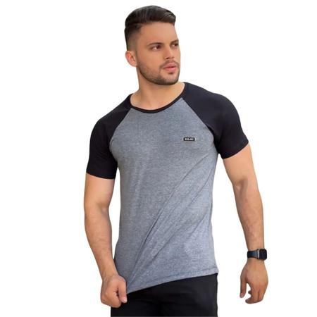 Terno masculino de manga dupla com gola redonda casual moda manga camiseta  blusa masculina blusa masculina top camisas, Azul, GG