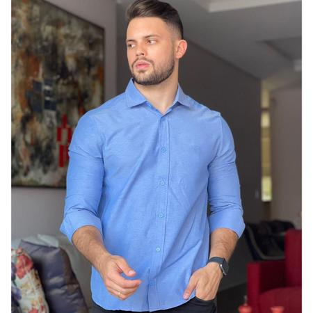 Camisa Social Slim Azul Royal Masculina Manga Longa - ESTILO MODAS