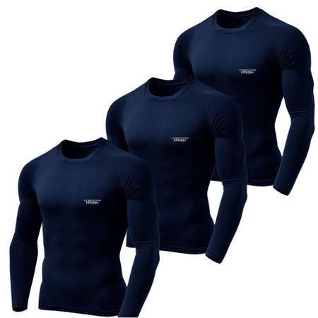 Imagem de Kit 3 Camiseta Camisa Térmica Segunda Pele Manga Longa Proteção Solar UV 50+ Termica Masculina