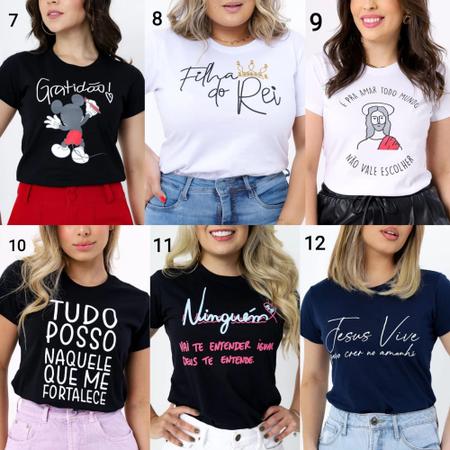 Kit 3 camisetas T-Shirts feminina com frases evangélicas - Bella