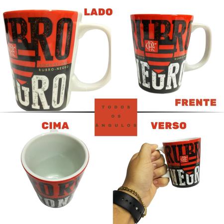 Imagem de Kit 3 Canecas Porcelana Xícara Rubro Negro Premium 260ml Preto Vermelho Café Clube Flamengo Oficial