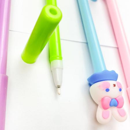 Imagem de Kit 3 canetas de coelhinha lacinho  material papelaria fofa escolar novidade