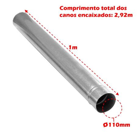 Imagem de  Kit 3 Canos 110mm Para Chaminé Fogão a Lenha Lareira Em Aço Galvanizado - N1 AMZ