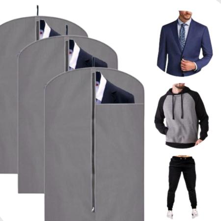 Imagem de Kit 3 Capa Protetora Para Terno Jaqueta Casaco Com Ziper Organização Proteção Viagem