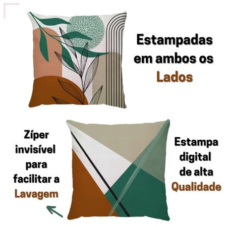 Imagem de Kit 3 capas de Almofadas Terracota e Verde estampa Folhagem e Geométrica 45x45cm