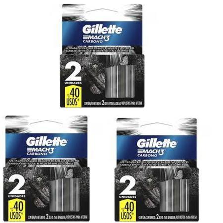 Imagem de kit 3 Carga para Gillette MACH3 Carbono com 2 unidades  Carbono