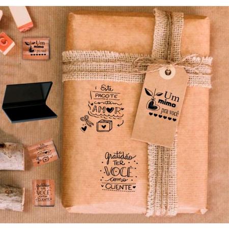 Imagem de kit 3 carimbos + almofada carimbeira decore embalagens sacolas caixas de delivery envio entrega bolsas kraft Gratidão te