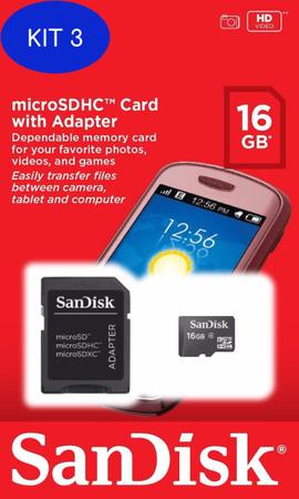 Imagem de Kit 3 Cartão de Memoria Sd Card/Micro 16gb Sandisk