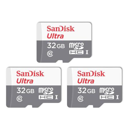 Imagem de Kit 3 Cartão Memória Micro SD Sandisk 32GB Classe 10 Ultra