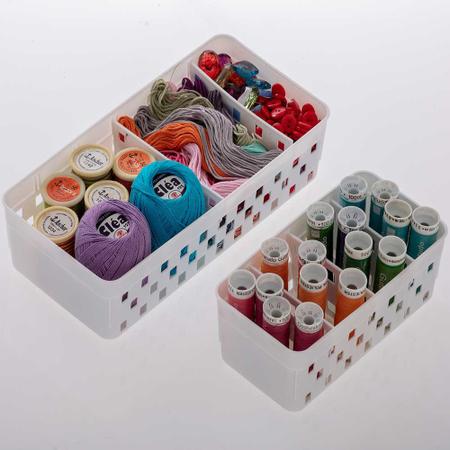 Imagem de Kit 3 cesta organizadora com divisória removível cestinho multiuso maquiagem closet gaveta banheiro