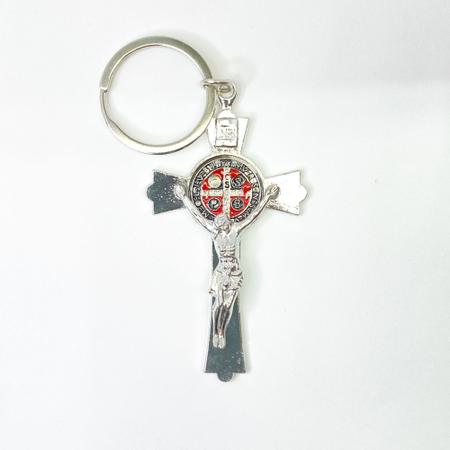 Imagem de Kit 3 chaveiros crucifixo de aço portátil São Bento Prata religioso