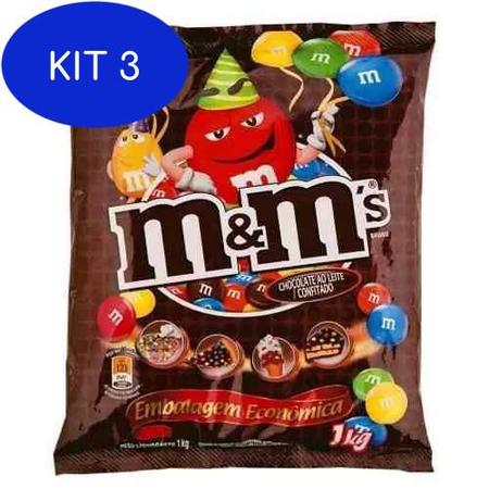Kit 3 Chocolate Confeito M&Ms Ao Leite 1Kg Mars - MMs - Magazine Luiza