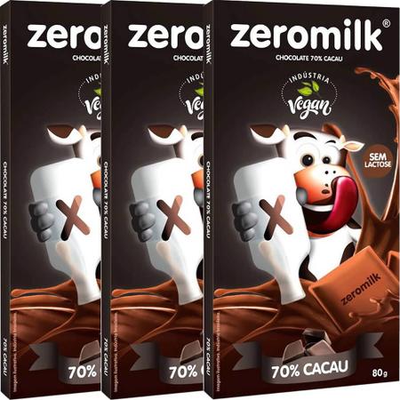 Imagem de Kit 3 Chocolate ZeroMilk 70% Cacau Tudo Zero Leite 80g