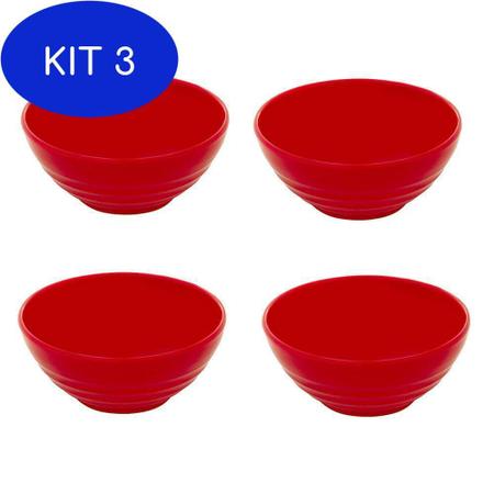 Imagem de Kit 3 Conjunto Sopeira Oriental 500Ml Vermelho Com 4 Peças