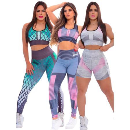 Kit 3 Conjuntos Femininos Para Academia Modelo Fitness Fashion - DL fitness  - Conjunto de Roupa Fitness - Magazine Luiza