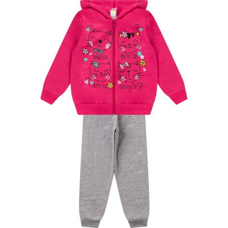 Imagem de kit 3 Conjuntos Moletom Infantil feminino Blusa e Calça Flanelado Agasalho Inverno Capuz Ziper Punho, Roupa Menina frio criança tamanhos 04 06 08