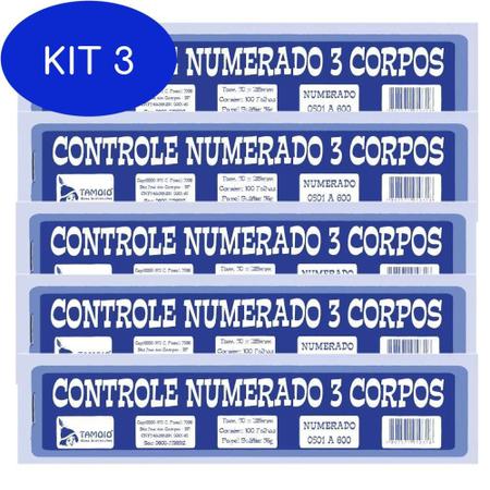 Imagem de Kit 3 Controle Numerado 3 Corpos Tamoio 100 Folhas 10Un