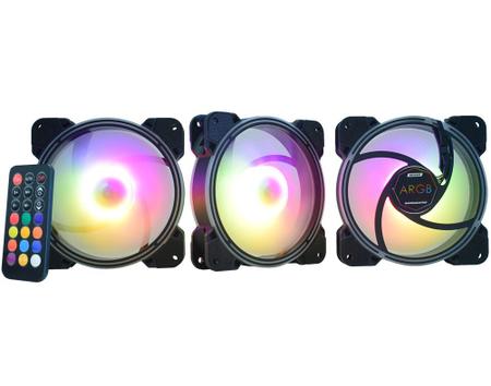 Imagem de Kit 3 Coolers ARGB AKAAE1 SuperStorm K-mex Com Controladora