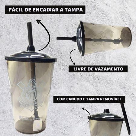 Imagem de Kit 3 Copos Plástico Tampa E Canudo 600Ml Corinthians