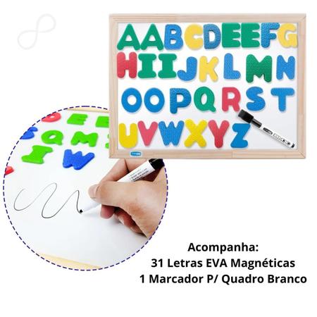 Imagem de Kit 3 Em 1 Lousa Infantil Quadro Branco Verde Letras Magnéticas Giz Caneta e Apagador