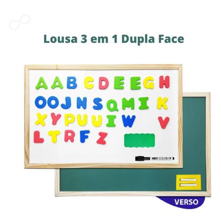 Imagem de Kit 3 Em 1 Lousa Infantil Quadro Branco Verde Letras Magnéticas Giz Caneta e Apagador