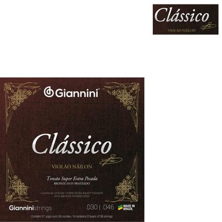 Imagem de Kit 3 Encordoamento Violão Giannini Nylon Clássico Bronze GENWXPA Super Extra Pesada