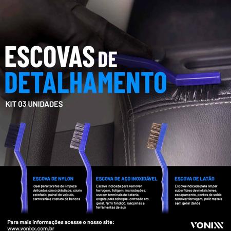 Imagem de Kit 3 Escovas Para Detalhamento Automotivo Vonixx