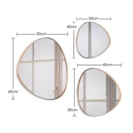 Imagem de Kit 3 Espelhos Decorativos  Orgânicos com Moldura em Couro Diversas Cores