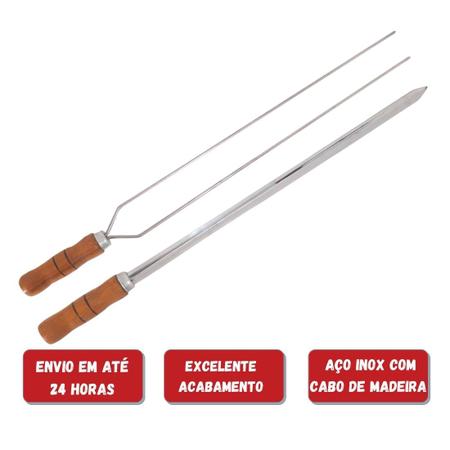 Imagem de Kit 3 Espetos De Inox 50cm Com Cabo Madeira - Espada E Duplo