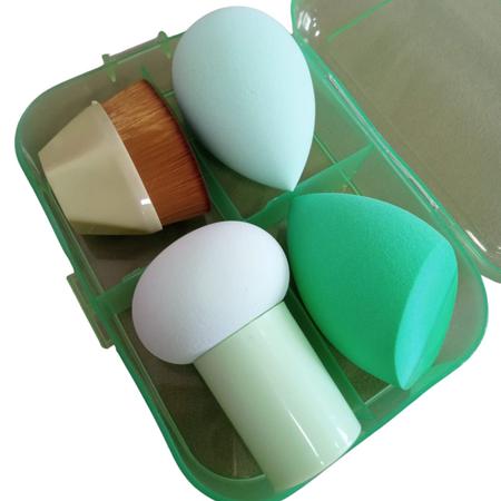 Imagem de Kit 3 Esponjas com 1 pincel de base e 1 Estojo Cor:Verde