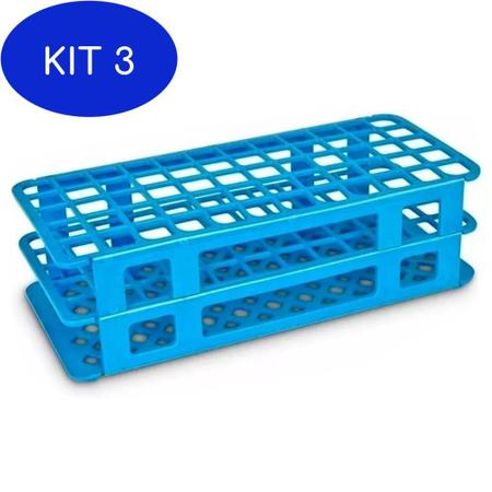Imagem de Kit 3 Estante Plástica Cor Azul Com 60 Furos Para Tubos 16Mm