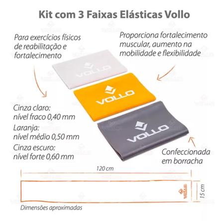 Imagem de Kit 3 Faixas De Exercicio Vollo Fraco, Medio, Forte Fullkit