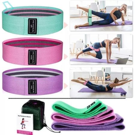 Imagem de Kit 3 Faixas Elásticas Hip Band Mini Para Treinos Exercício Academia Yoga Pilates Funcional Premium