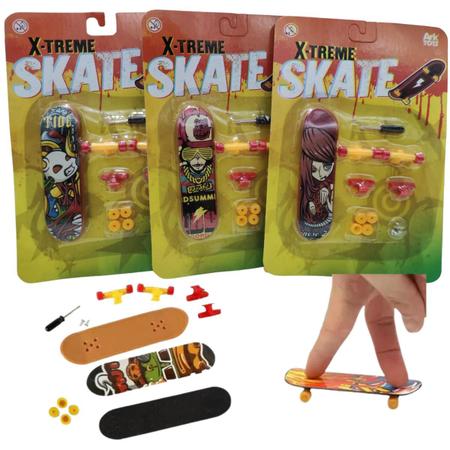 Kit 3 Skates de Dedo de Plástico Xtreme 3 Peças Estampado - SKATE brinquedo  menino menina diversão