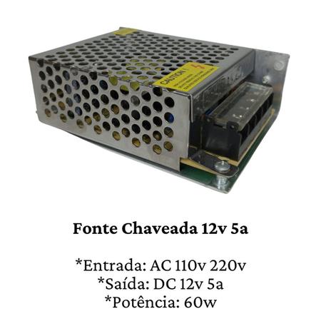 Imagem de Kit 3 Fontes Chaveadas De Alimentação Bivolt 12v 5a Som Automotivo 60w 100v 220v Com Fita Led Cameras De Segurança Cftv