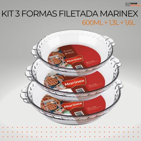 Imagem de Kit 3 Formas Filetada Marinex 600ml + 1,3L + 1,6L Vidro