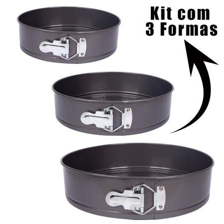 Imagem de Kit 3 Formas Para Bolo Torta C/ Fundo Removível Antiaderente